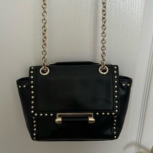 Diane Von Furstenberg black studded handbag gold chain handle